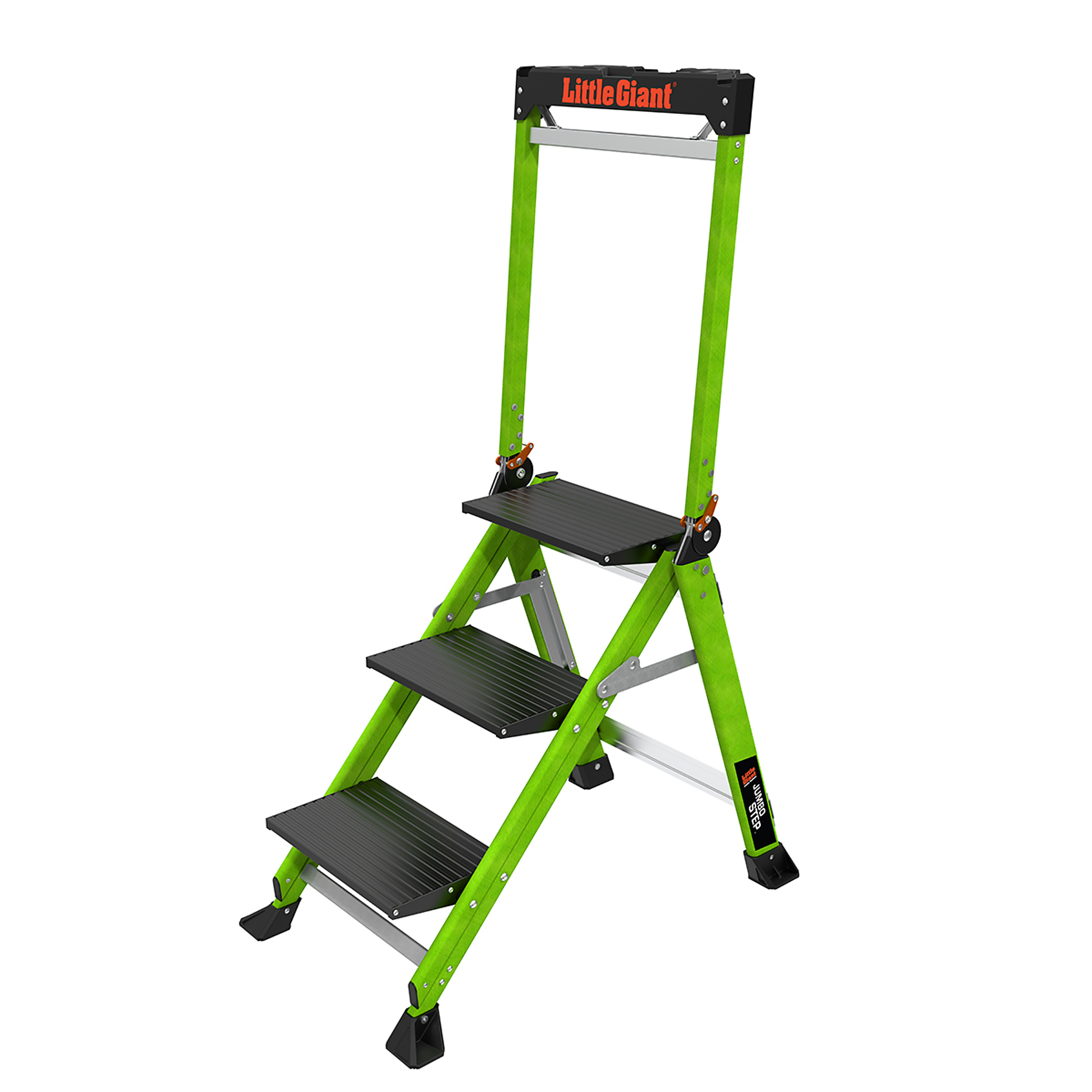 Little Giant Jumbo 3-Step Fiberglass Ladder - 375-Lb. Capacity, Non-Conductive, Rotating Safety Handrail, Model# 11933